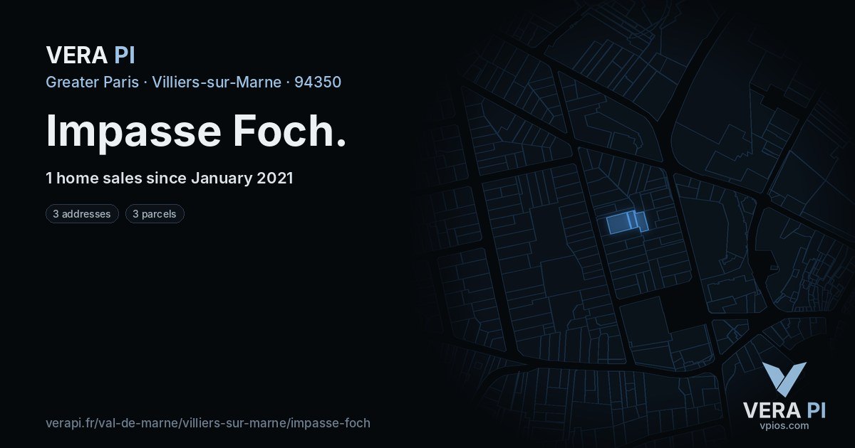 Impasse Foch, Villiers-sur-Marne at night – every parcel coloured by the prices around it, the street's own parcels lit