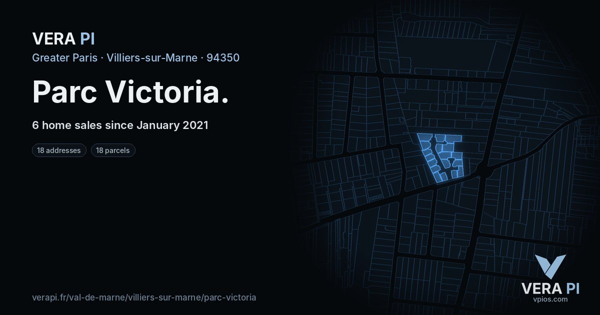 Parc Victoria, Villiers-sur-Marne at night – every parcel coloured by the prices around it, the street's own parcels lit