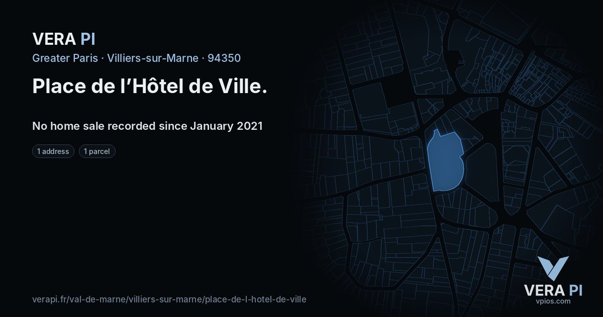 Place de l’Hôtel de Ville, Villiers-sur-Marne at night – every parcel coloured by the prices around it, the street's own parcels lit