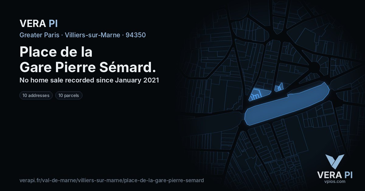 Place de la Gare Pierre Sémard, Villiers-sur-Marne at night – every parcel coloured by the prices around it, the street's own parcels lit