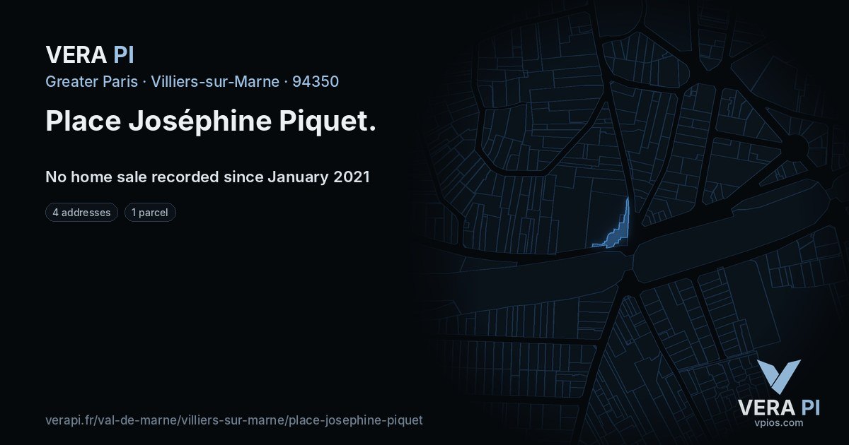 Place Joséphine Piquet, Villiers-sur-Marne at night – every parcel coloured by the prices around it, the street's own parcels lit