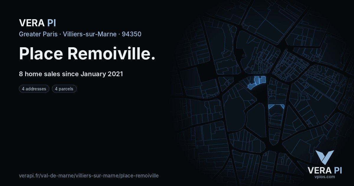 Place Remoiville, Villiers-sur-Marne at night – every parcel coloured by the prices around it, the street's own parcels lit