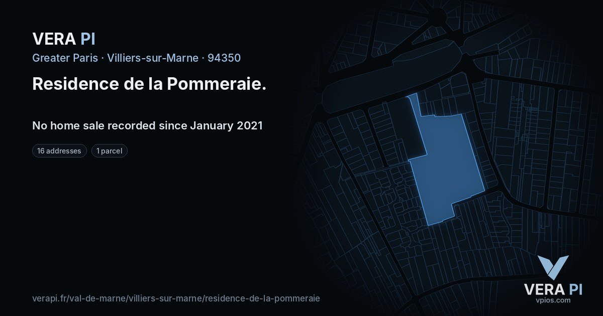 Residence de la Pommeraie, Villiers-sur-Marne at night – every parcel coloured by the prices around it, the street's own parcels lit