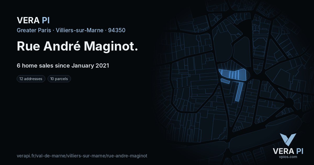Rue André Maginot, Villiers-sur-Marne at night – every parcel coloured by the prices around it, the street's own parcels lit