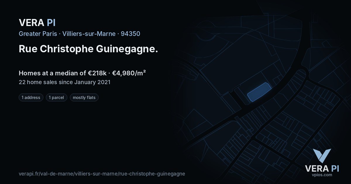 Rue Christophe Guinegagne, Villiers-sur-Marne at night – every parcel coloured by the prices around it, the street's own parcels lit