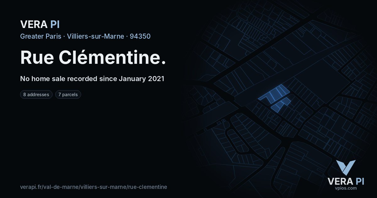 Rue Clémentine, Villiers-sur-Marne at night – every parcel coloured by the prices around it, the street's own parcels lit