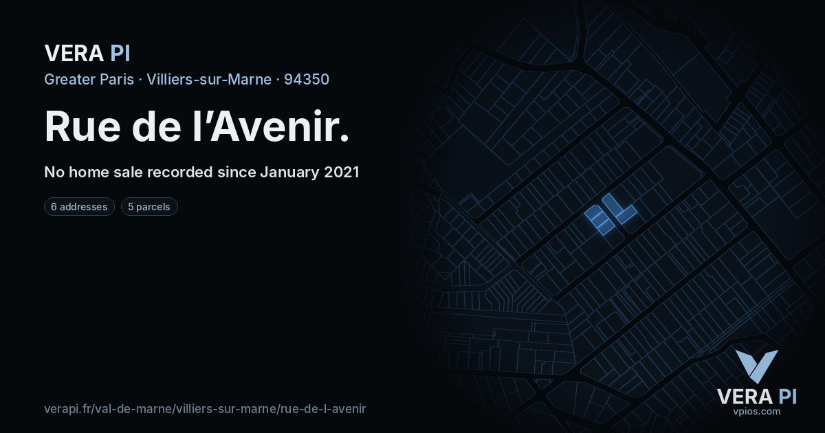 Rue de l’Avenir, Villiers-sur-Marne at night – every parcel coloured by the prices around it, the street's own parcels lit
