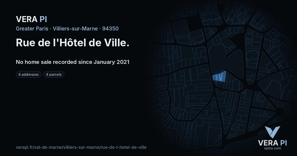 Rue de l'Hôtel de Ville, Villiers-sur-Marne at night – every parcel coloured by the prices around it, the street's own parcels lit