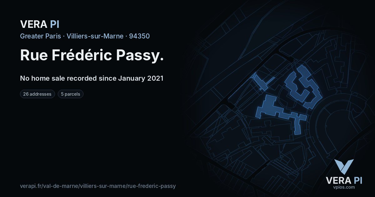 Rue Frédéric Passy, Villiers-sur-Marne at night – every parcel coloured by the prices around it, the street's own parcels lit