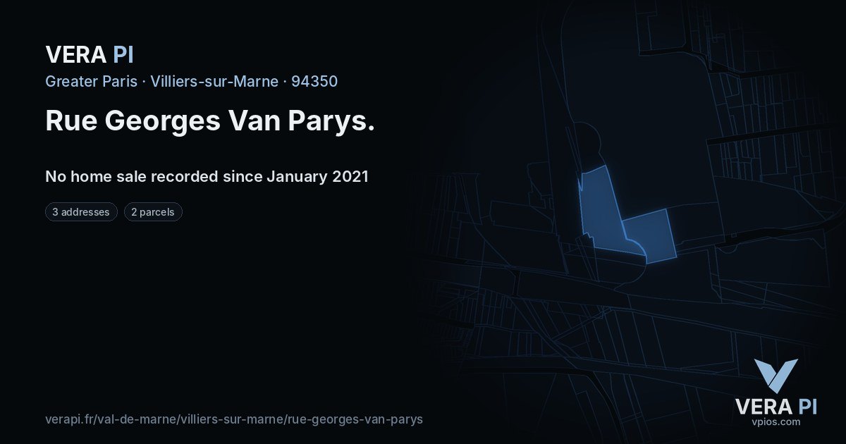 Rue Georges Van Parys, Villiers-sur-Marne at night – every parcel coloured by the prices around it, the street's own parcels lit
