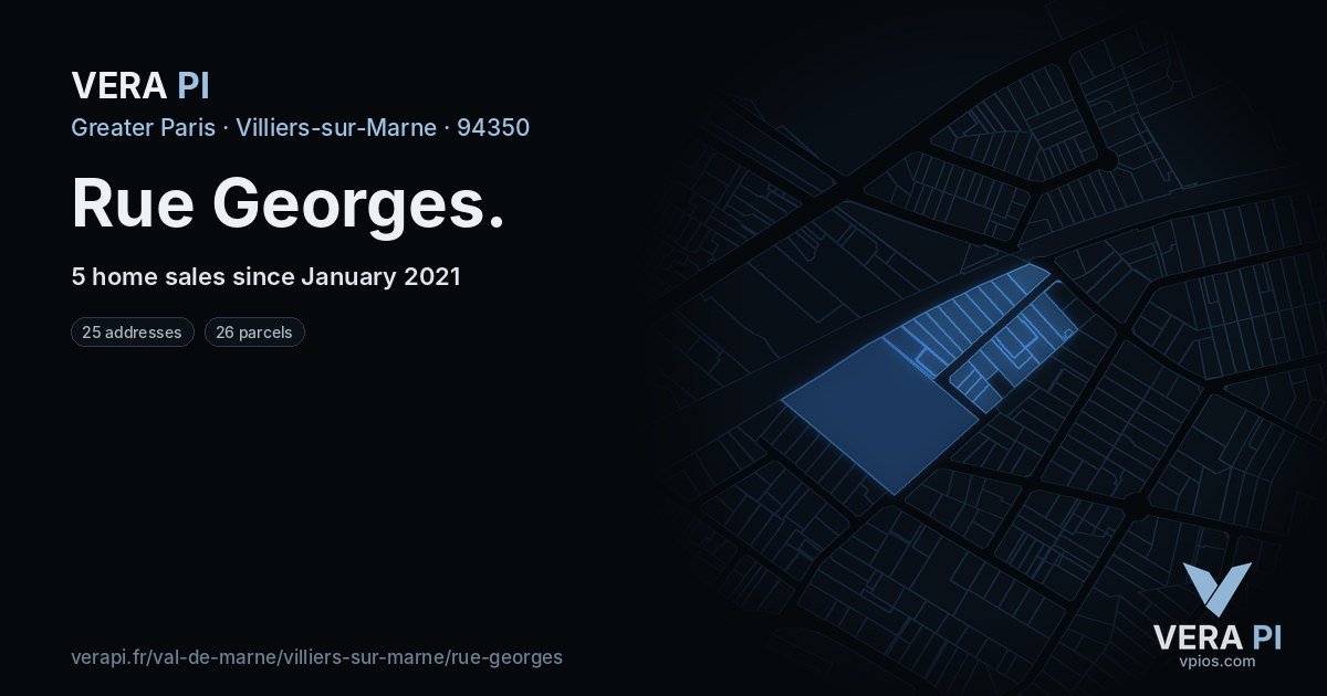 Rue Georges, Villiers-sur-Marne at night – every parcel coloured by the prices around it, the street's own parcels lit