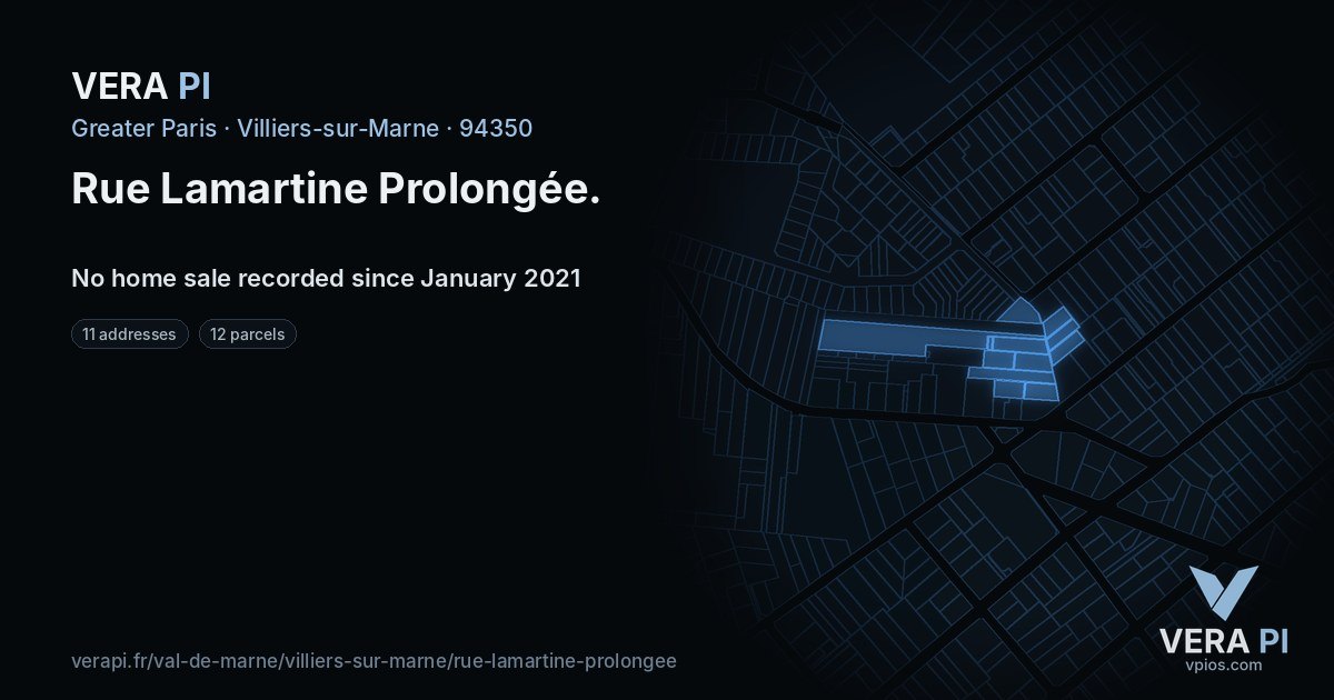 Rue Lamartine Prolongée, Villiers-sur-Marne at night – every parcel coloured by the prices around it, the street's own parcels lit