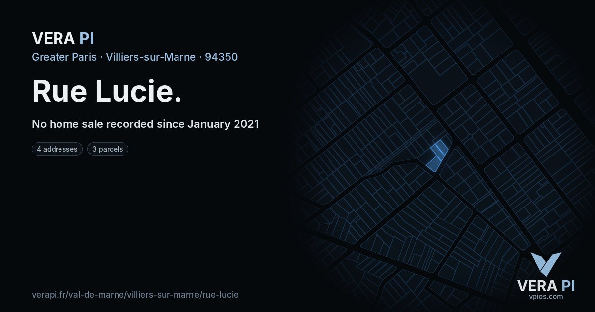 Rue Lucie, Villiers-sur-Marne at night – every parcel coloured by the prices around it, the street's own parcels lit