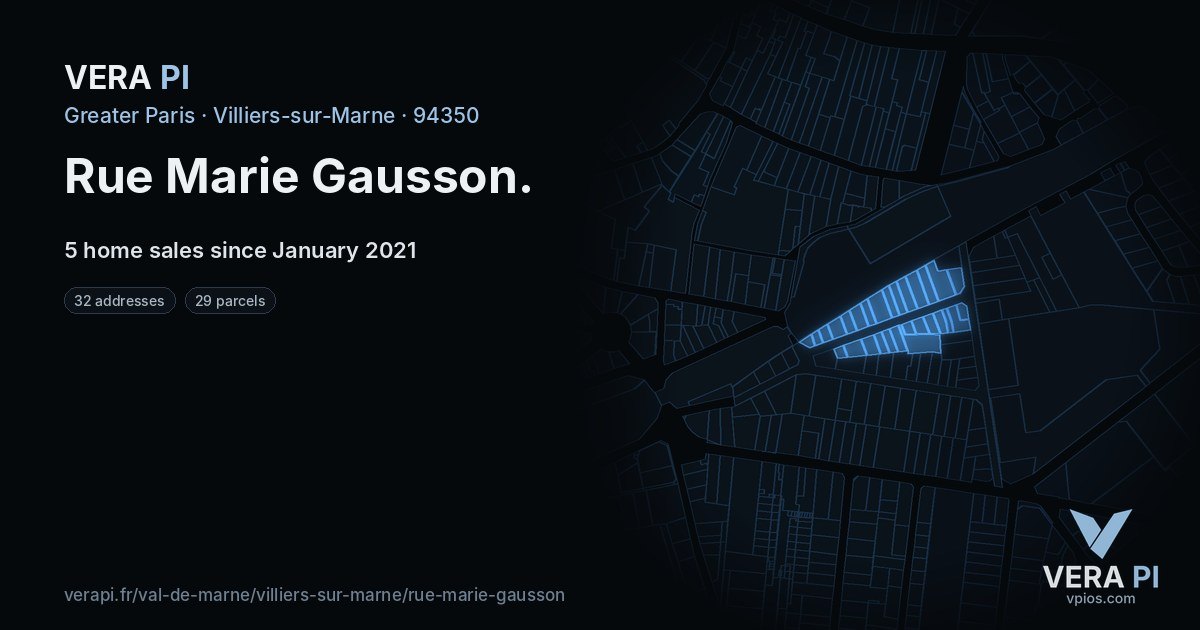 Rue Marie Gausson, Villiers-sur-Marne at night – every parcel coloured by the prices around it, the street's own parcels lit