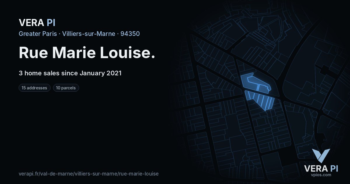 Rue Marie Louise, Villiers-sur-Marne at night – every parcel coloured by the prices around it, the street's own parcels lit
