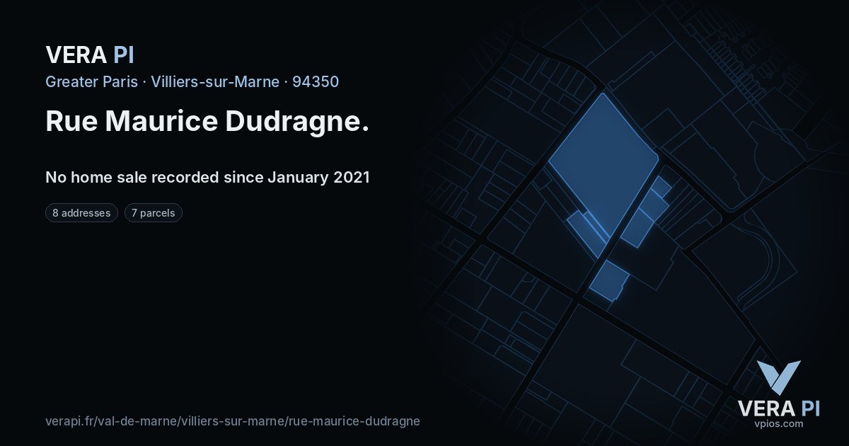 Rue Maurice Dudragne, Villiers-sur-Marne at night – every parcel coloured by the prices around it, the street's own parcels lit