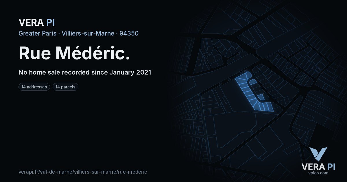 Rue Médéric, Villiers-sur-Marne at night – every parcel coloured by the prices around it, the street's own parcels lit