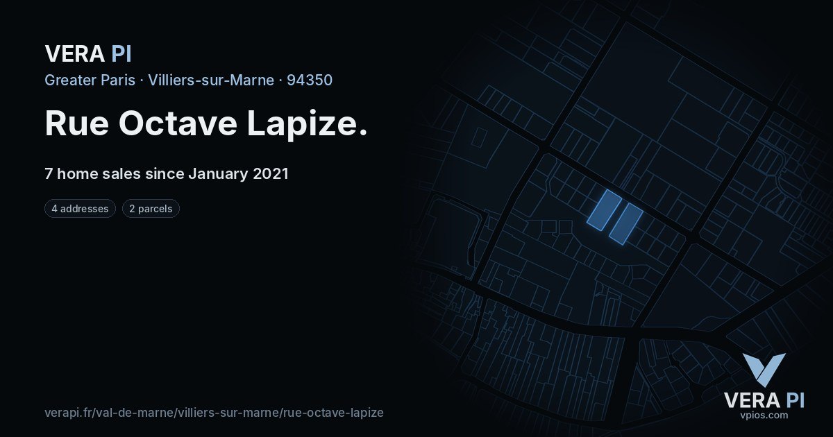 Rue Octave Lapize, Villiers-sur-Marne at night – every parcel coloured by the prices around it, the street's own parcels lit