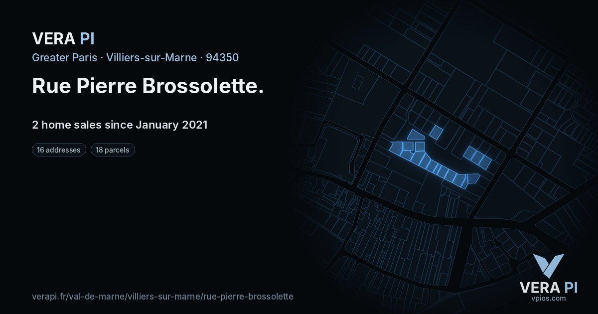 Rue Pierre Brossolette, Villiers-sur-Marne at night – every parcel coloured by the prices around it, the street's own parcels lit