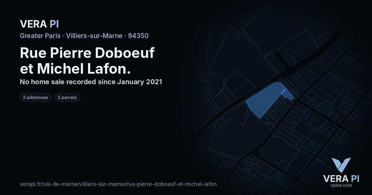 Rue Pierre Doboeuf et Michel Lafon, Villiers-sur-Marne at night – every parcel coloured by the prices around it, the street's own parcels lit