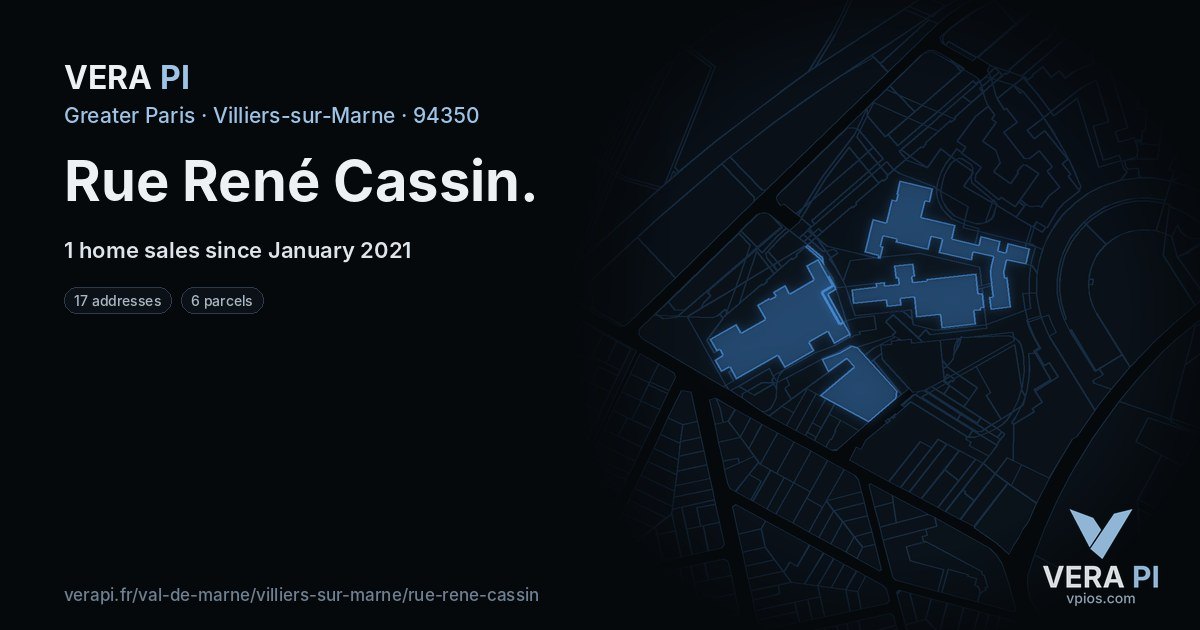 Rue René Cassin, Villiers-sur-Marne at night – every parcel coloured by the prices around it, the street's own parcels lit