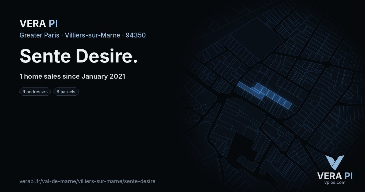 Sente Desire, Villiers-sur-Marne at night – every parcel coloured by the prices around it, the street's own parcels lit
