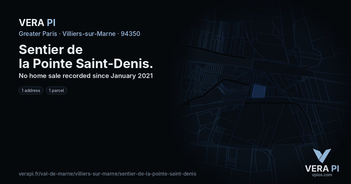 Sentier de la Pointe Saint-Denis, Villiers-sur-Marne at night – every parcel coloured by the prices around it, the street's own parcels lit