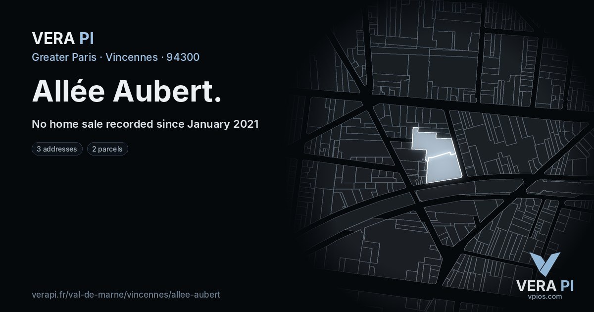 Allée Aubert, Vincennes at night – every parcel coloured by the prices around it, the street's own parcels lit