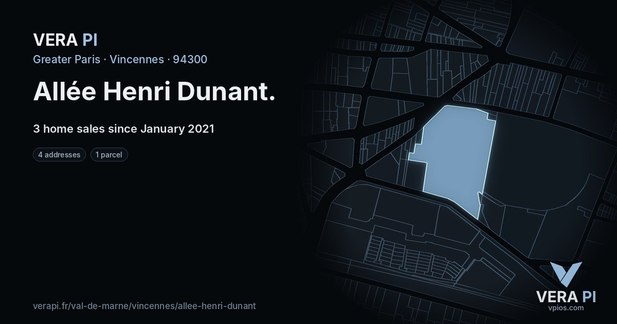 Allée Henri Dunant, Vincennes at night – every parcel coloured by the prices around it, the street's own parcels lit