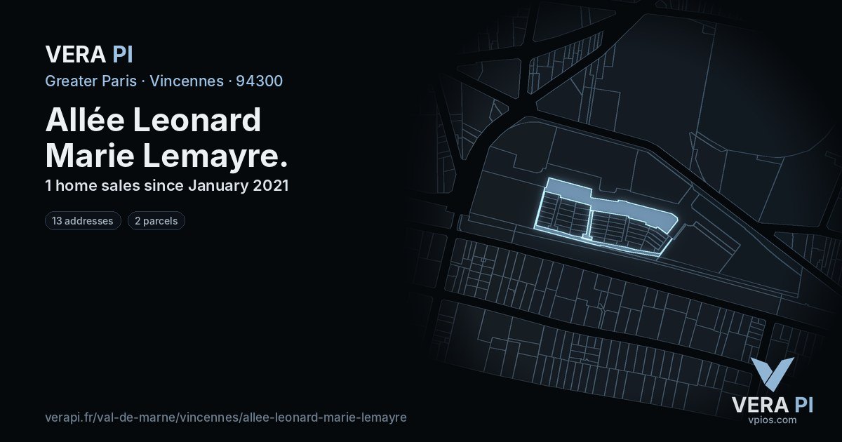 Allée Leonard Marie Lemayre, Vincennes at night – every parcel coloured by the prices around it, the street's own parcels lit