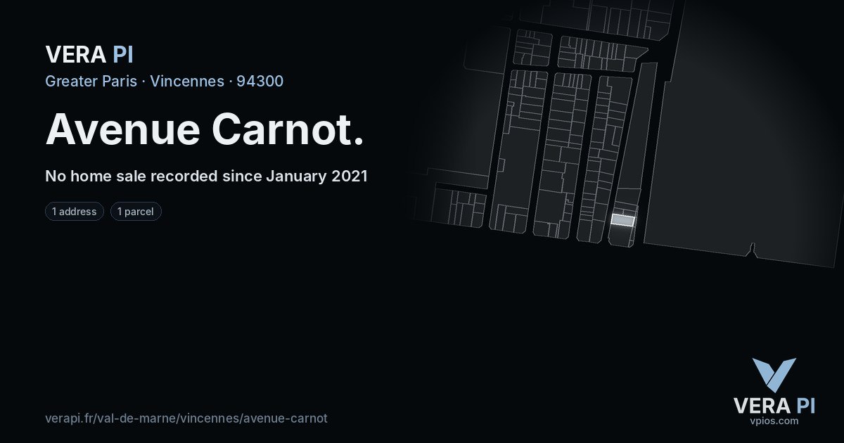 Avenue Carnot, Vincennes at night – every parcel coloured by the prices around it, the street's own parcels lit