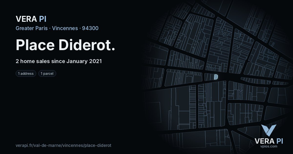 Place Diderot, Vincennes at night – every parcel coloured by the prices around it, the street's own parcels lit