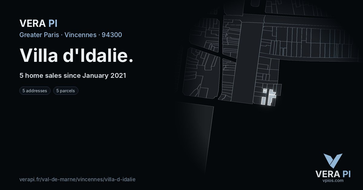 Villa d'Idalie, Vincennes at night – every parcel coloured by the prices around it, the street's own parcels lit