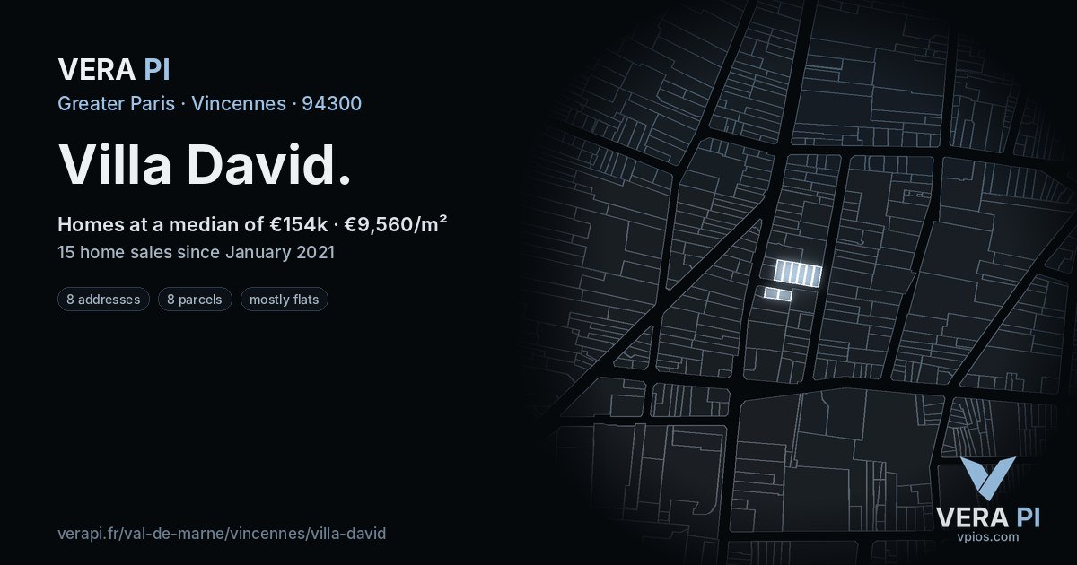 Villa David, Vincennes at night – every parcel coloured by the prices around it, the street's own parcels lit