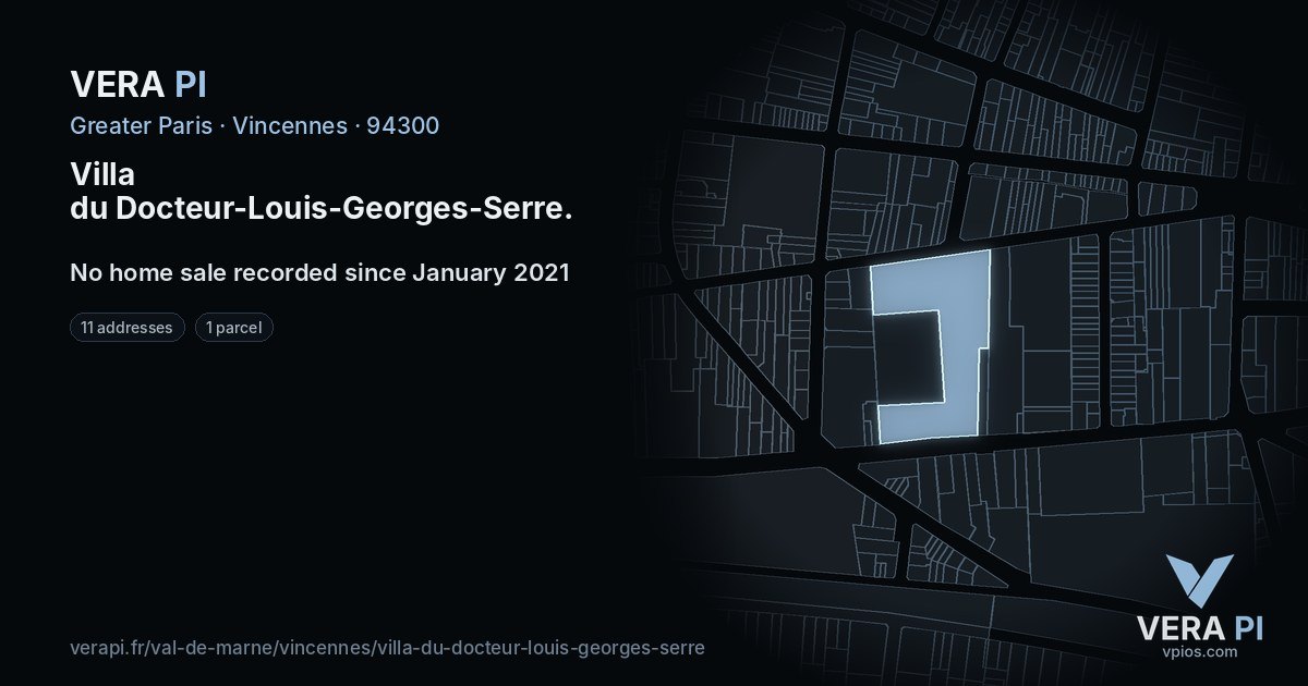 Villa du Docteur-Louis-Georges-Serre, Vincennes at night – every parcel coloured by the prices around it, the street's own parcels lit