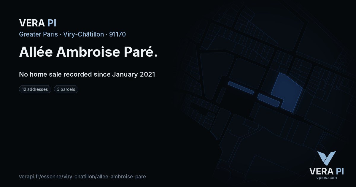 Allée Ambroise Paré, Viry-Châtillon at night – every parcel coloured by the prices around it, the street's own parcels lit