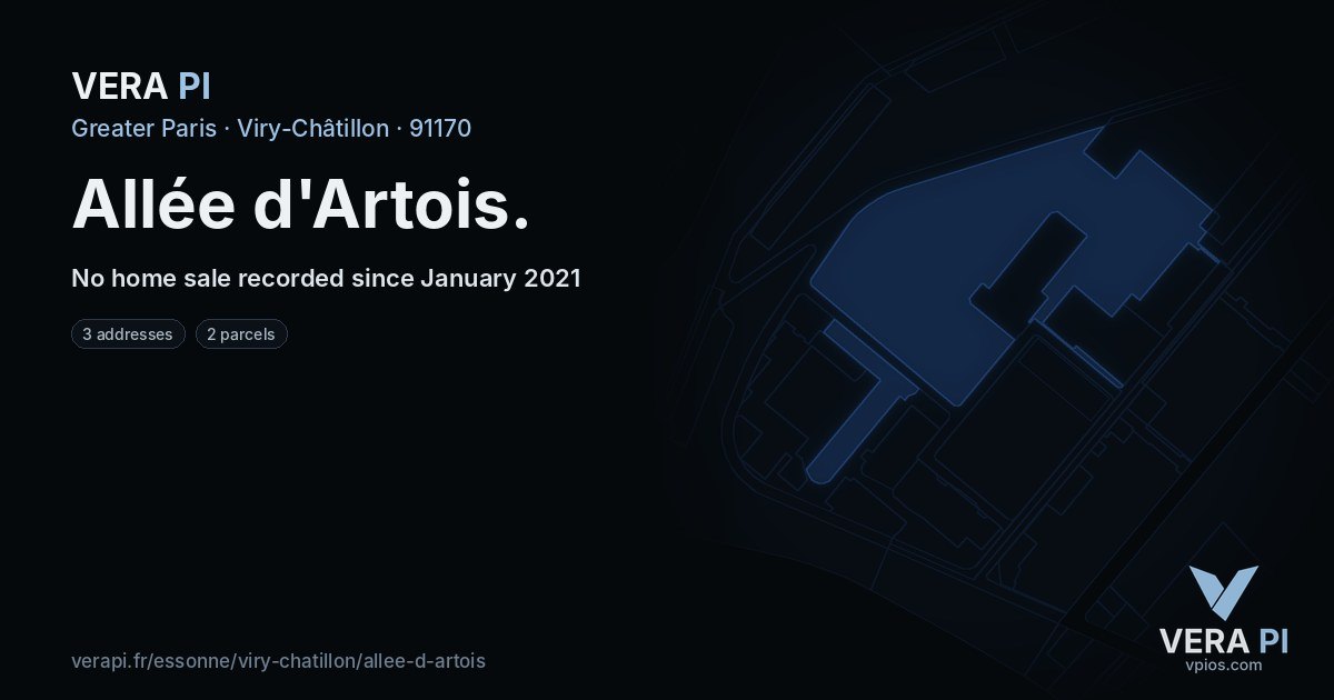 Allée d'Artois, Viry-Châtillon at night – every parcel coloured by the prices around it, the street's own parcels lit