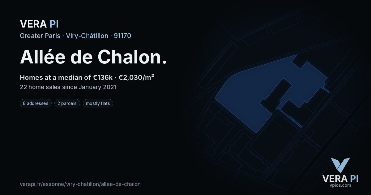 Allée de Chalon, Viry-Châtillon at night – every parcel coloured by the prices around it, the street's own parcels lit
