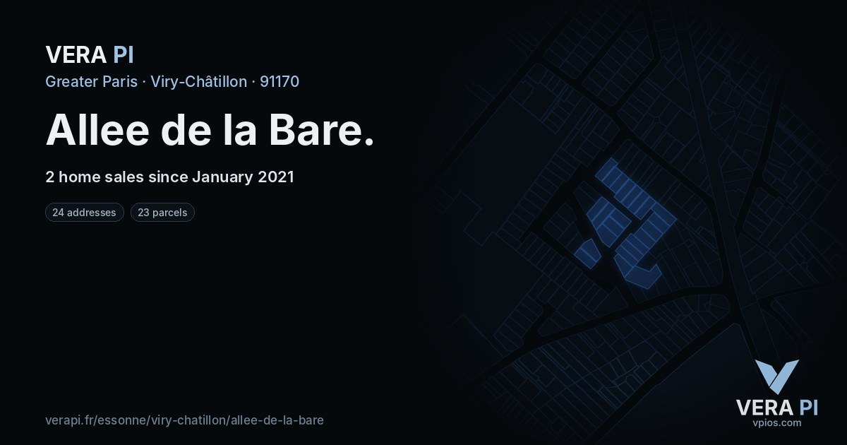 Allee de la Bare, Viry-Châtillon at night – every parcel coloured by the prices around it, the street's own parcels lit