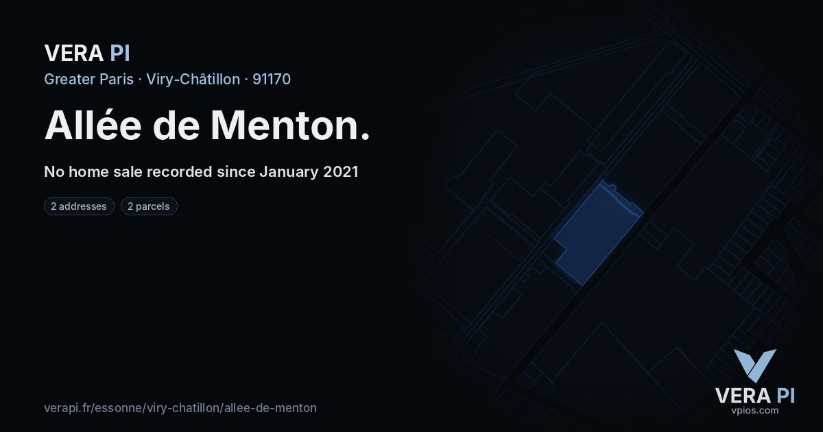 Allée de Menton, Viry-Châtillon at night – every parcel coloured by the prices around it, the street's own parcels lit