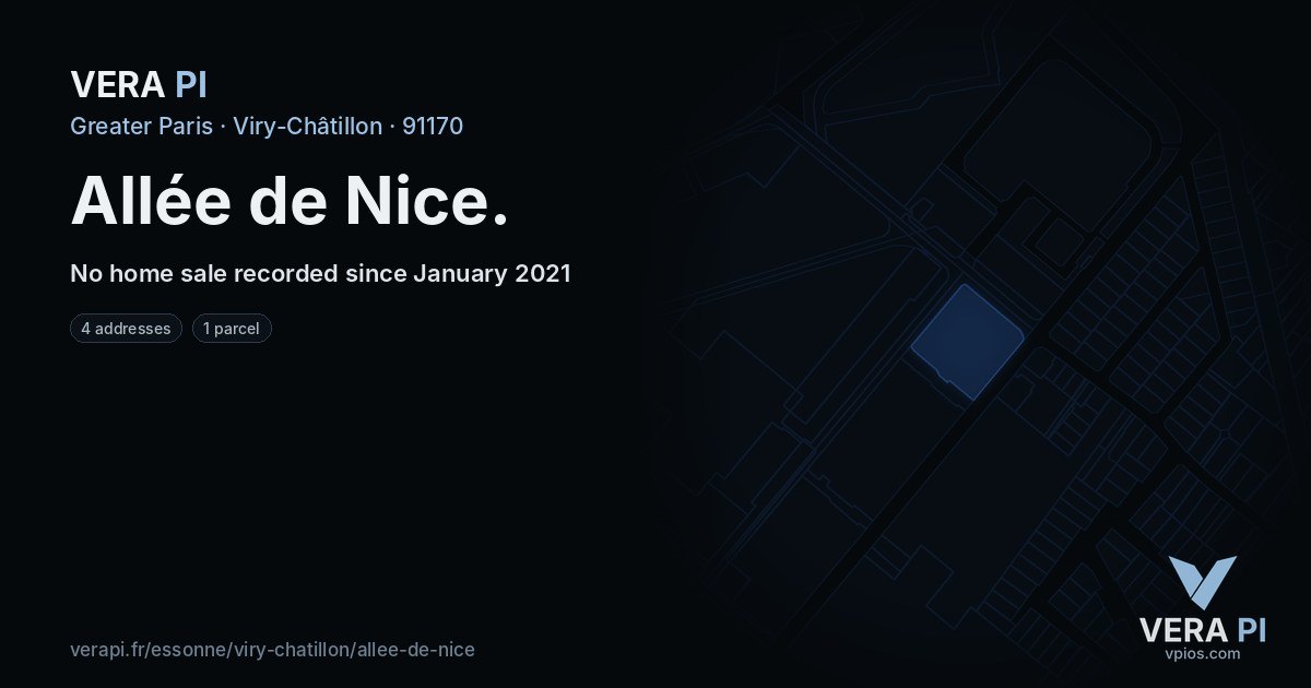 Allée de Nice, Viry-Châtillon at night – every parcel coloured by the prices around it, the street's own parcels lit