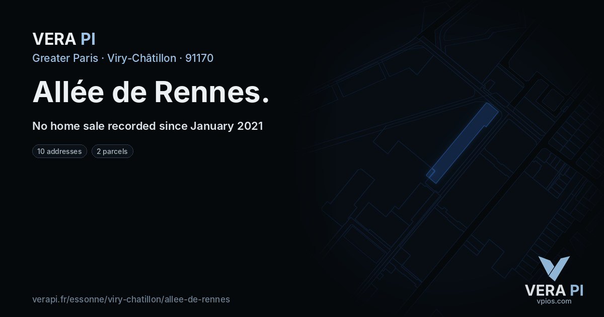 Allée de Rennes, Viry-Châtillon at night – every parcel coloured by the prices around it, the street's own parcels lit