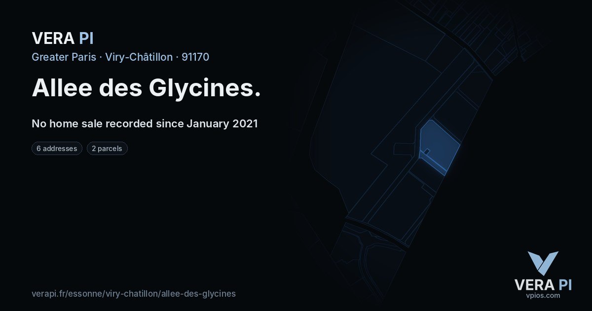Allee des Glycines, Viry-Châtillon at night – every parcel coloured by the prices around it, the street's own parcels lit