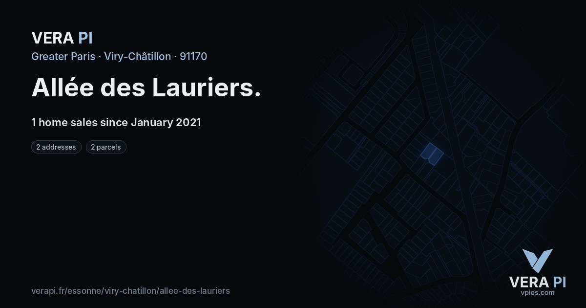 Allée des Lauriers, Viry-Châtillon at night – every parcel coloured by the prices around it, the street's own parcels lit