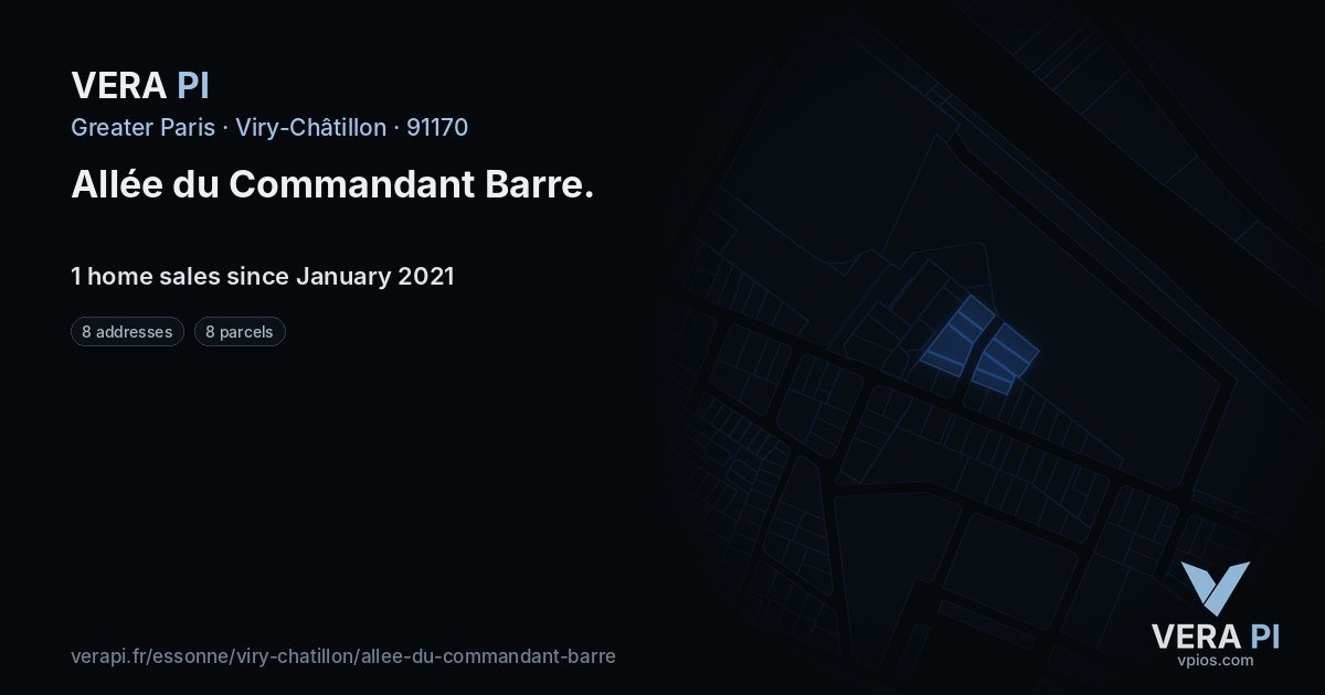 Allée du Commandant Barre, Viry-Châtillon at night – every parcel coloured by the prices around it, the street's own parcels lit