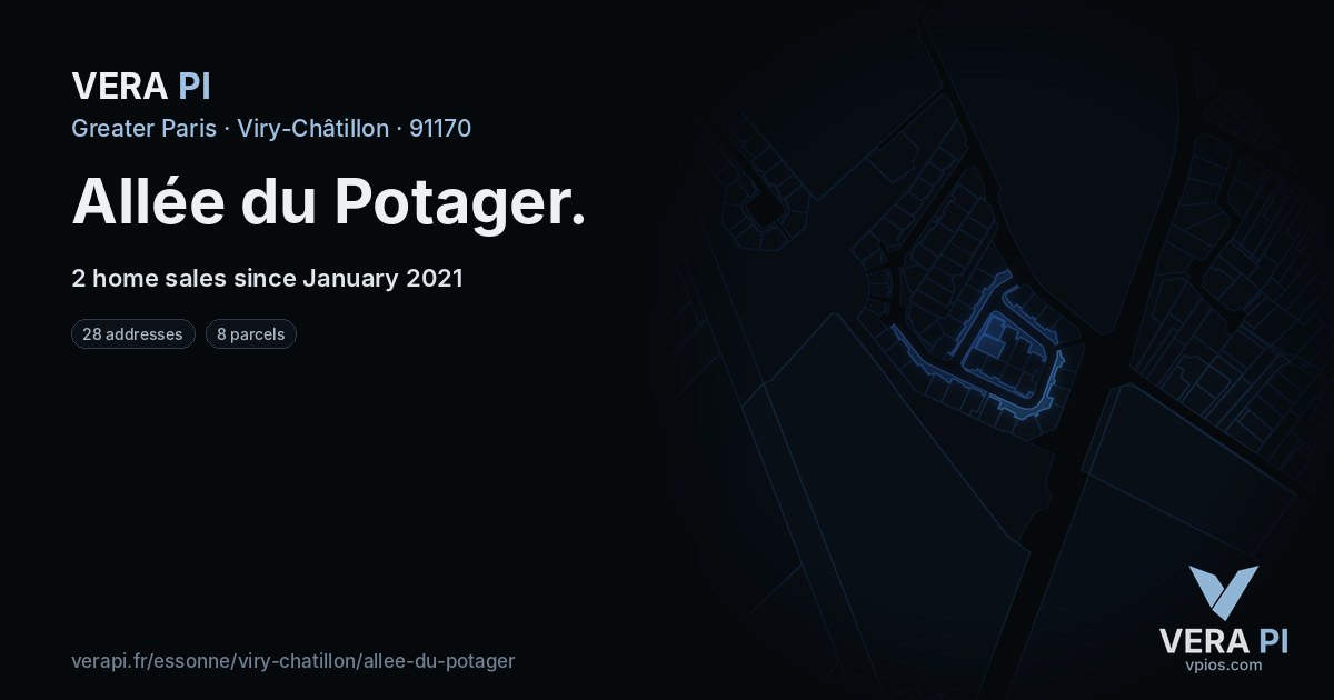 Allée du Potager, Viry-Châtillon at night – every parcel coloured by the prices around it, the street's own parcels lit