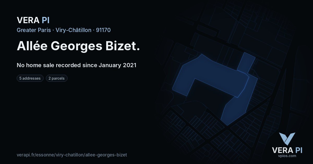 Allée Georges Bizet, Viry-Châtillon at night – every parcel coloured by the prices around it, the street's own parcels lit