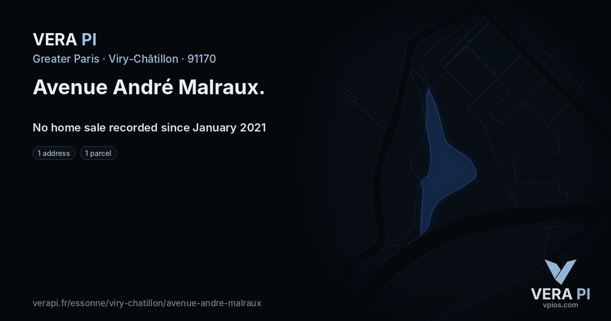 Avenue André Malraux, Viry-Châtillon at night – every parcel coloured by the prices around it, the street's own parcels lit