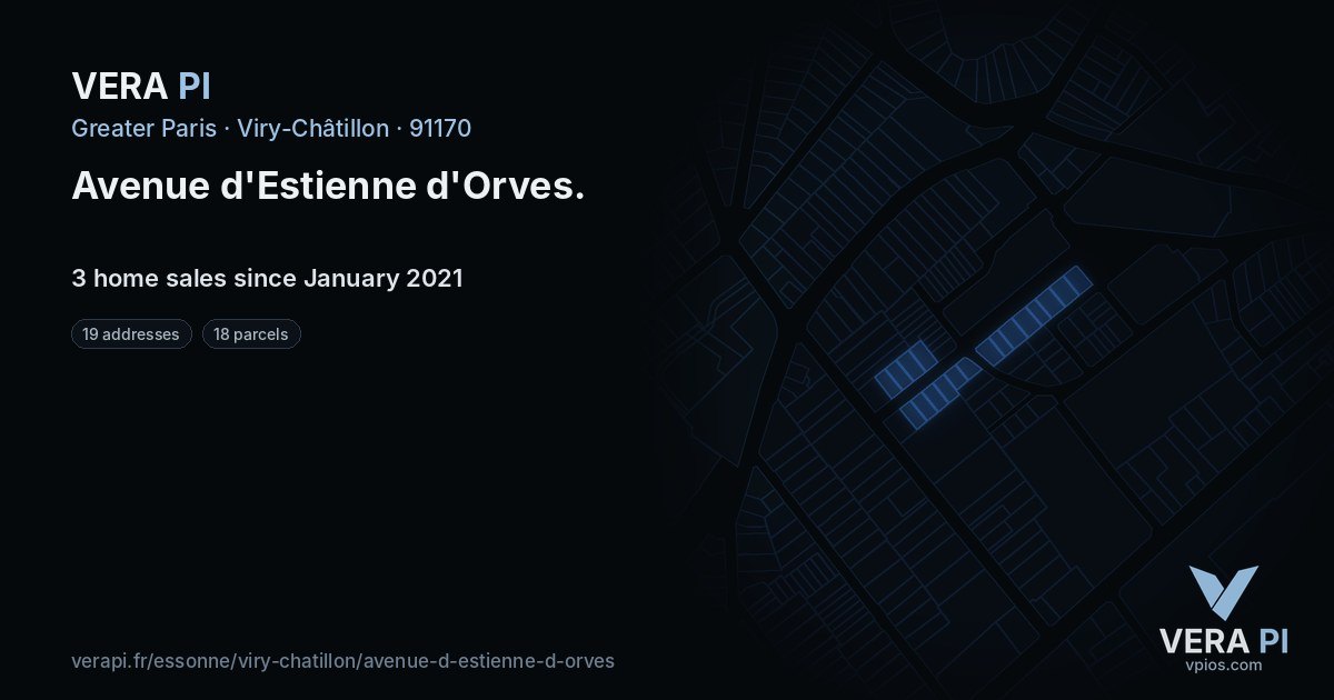 Avenue d'Estienne d'Orves, Viry-Châtillon at night – every parcel coloured by the prices around it, the street's own parcels lit