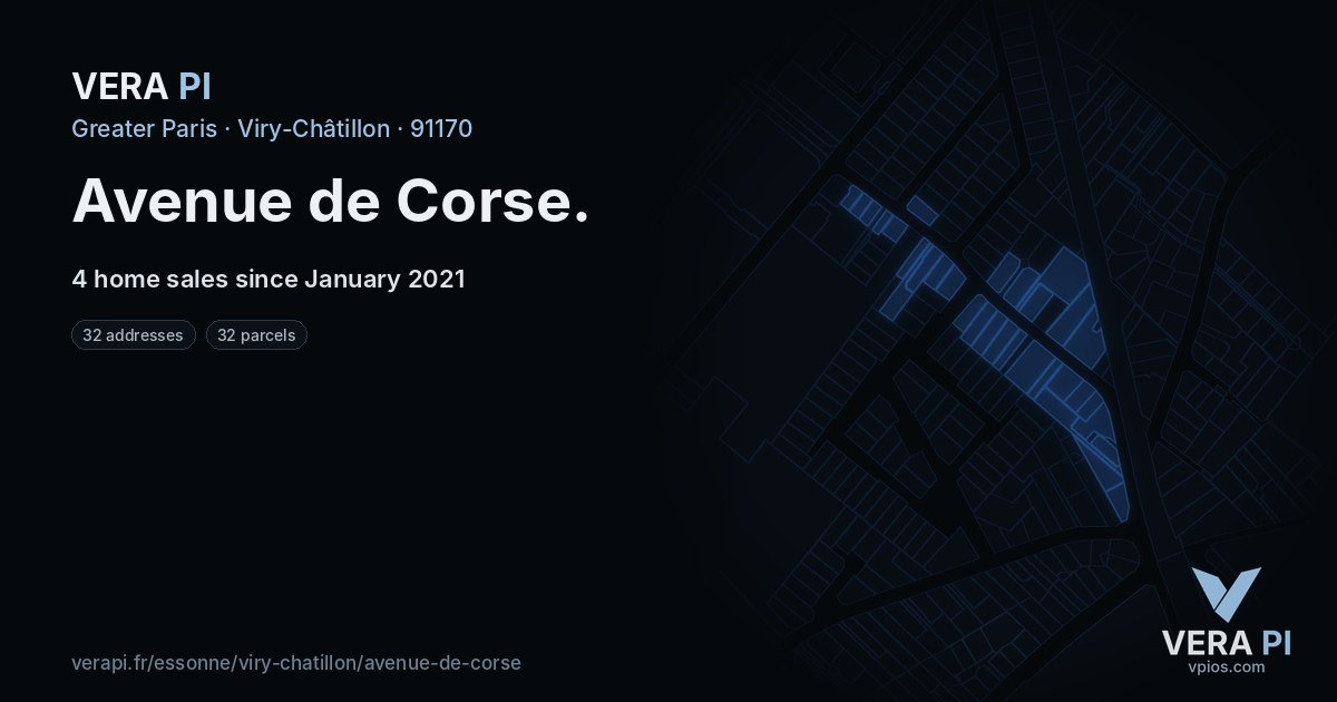 Avenue de Corse, Viry-Châtillon at night – every parcel coloured by the prices around it, the street's own parcels lit